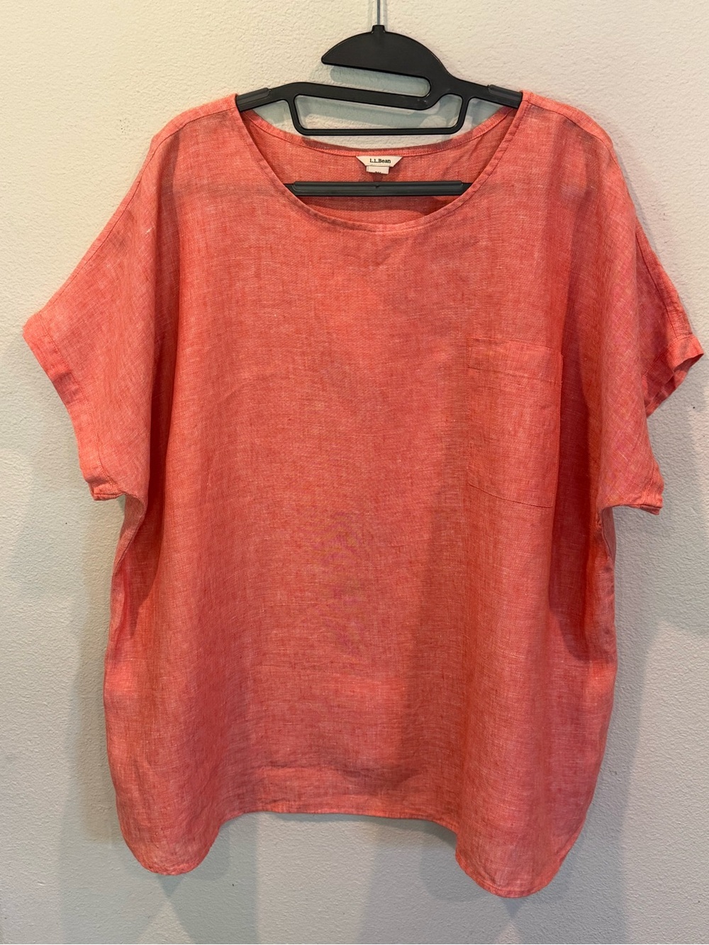 LL Bean 100% Linen Pullover Short Sleeve Coral Top Women’s Plus 2X Resort Wear